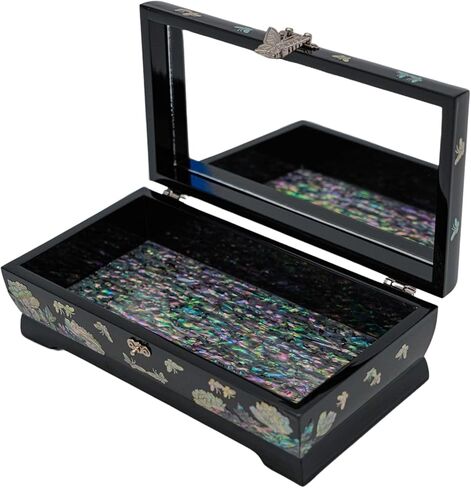 صندوق مجوهرات فبراير ماونتن الرائع المصنوع من عرق اللؤلؤ والأزهار والفراشات - هدية أنيقة للنساء in Kuwait