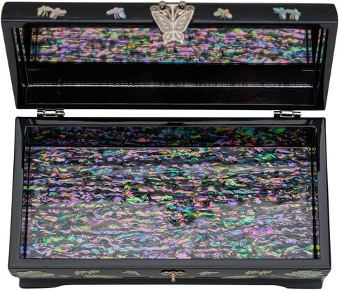 صندوق مجوهرات فبراير ماونتن الرائع المصنوع من عرق اللؤلؤ والأزهار والفراشات - هدية أنيقة للنساء in Kuwait