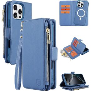 VANAVAGY Compatible for iPhone 16 Pro Max Wallet Case with RFID Blocking Card Holder for Magsafe, PU Leather Magnetic Snap Wallet Detachable Phone Case with Kickstand for 16 promax 6.9inch,Rosegold