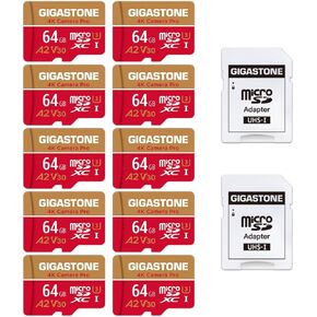 [5-Yrs Free Data Recovery] GIGASTONE 64GB 10-Pack Micro SD Card, 4K Camera Pro, for GoPro, Security Camera, Wyze, DJI, Drone, Dash Cam, R/W up to 95/35MB/s MicroSDXC Memory Card UHS-I U3 A2 V30