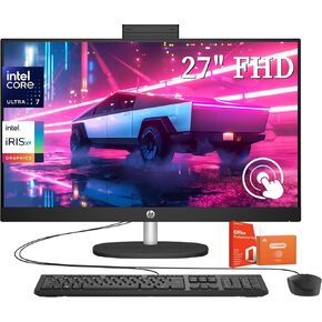 HP All-in-One Desktop Computer, 27" FHD Touchscreen, Intel 12-core Ultra 7 155U, Intel IrisX Graphics, 64 GB DDR5, 4 TB SSD, Windows 11 Pro & Microsoft Office License, with Bonus Accessories
