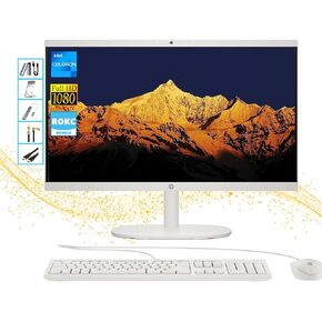 HP AI-Powered AIO Desktop| 21.5" FHD All-In-One Computer|16GB RAM| 512GB SSD & 128GB Portable SSD| Intel Celeron 2-Core CPU| Webcam|Wi-Fi 6| RJ-45| Copilot Ready|Windows 11| Keyboard & Mouse|RK Bundle