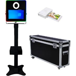Portable Photo Booth with 15.6 Inch Touch Screen, Selfie DSLR Photo Booth Machine with Flight Case for Wedding Party Wedding Rental (White, Photo Booth)