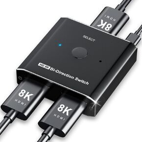 HDMI Splitter 8K60Hz, HDMI Splitter 1 in 2 Out Or 2 in 1 Out Selector,Switch for Dual Monitors Support 8K30Hz 4K120Hz for Xbox Series PS5, Button Switch with EDID Adaptive, Plug and Play