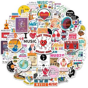 100 PCS Music Stickers, Musical Motivational Vinyl Stickers for Guitar Water Bottle Laptop, Waterproof Musical Decals for Music Lovers Teens Adults