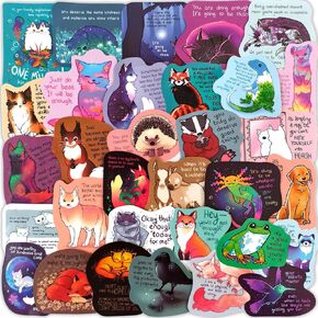 Animal Affirmation Stickers - 50 Pcs Waterproof Vinyl Kindness Positive Quote Stickers for Water Bottle, Laptop, Phone Case, Cup, Guitar - Motivational Inspirational for Kids, Teens & Adults