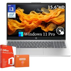 HP 2025 Touchscreen Laptop, Intel Core i3-1315U(Up to 4.5GHz), 32 GB RAM, 1 TB SSD, 15.6" 250 nits HD Anti-Glare Display, Intel UHD Graphics, Windows 11 Pro & Office Lifetime License w/Accessories