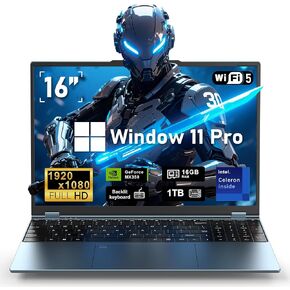Gaming Laptop 16 Inch Laptop Computer,MX350 Graphics Laptop,N95 4C/4T Processor(up to 3.4Ghz),16GB RAM 1TB SSD,16"FHD 1920 * 1200 Display,WiFi 5,BT4.0,Backlit Keyboard