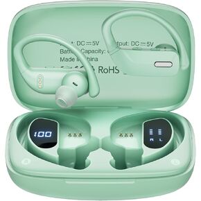 Wireless Earbuds Bluetooth 5.3, Stereo Over-Ear Headphones, 48H Playtime, in-Ear Earbuds with Mic, Dual LED Display, IP7 Waterproof, Perfect for Sports, Running & Workout