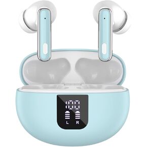 Bluetooth Headphones True Wireless Earbuds 60H Playback LED Power Display Earphones with Wireless Charging Case IPX5 Waterproof in-Ear Ear buds with Mic for TV Smart Phone Laptop Computer Sports blue