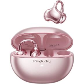 Kinglucky [Upgraded Clip-On Earbuds Comfortable fit & Crystal-Clear Sound, 50H Playtime Open Ear Bluetooth 5.4 Wireless Headphones for Women Ideal for Small Ears, Sports & Workouts, Glasses (Pink)