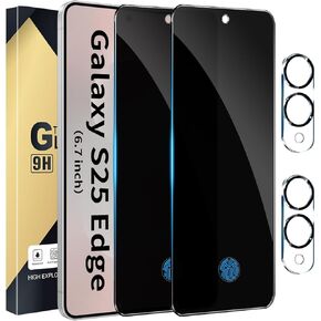 [2+2 Pack] واقي شاشة الخصوصية متوافق مع Galaxy S25 Edge 5G ، الزجاج المقسى مع واقي عدسة الكاميرا - HD Clear - خالية من الفقاعات - مضاد للخلفي - مقاومة للخدش - تغطية كاملة