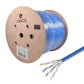 LOGICO 1000ft Cat8 Ethernet Network Cable 22AWG S/FTP CMR 2Ghz Bare Copper Wire Blue