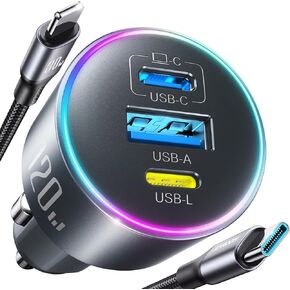 USB C Car Charger, 3 Port 120W Fast Charging Cigarette Lighter Adapter, Super Fast Car Phone Charger Accessories Compatible with iPhone 16e 16 15 14 13 12, Galaxy S25, MacBook, iPad, Pixel, Laptop