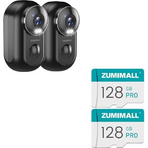 ZUMIMALL Security Cameras Wireless Outdoor, 2 Packs, 2K Cameras for Home Security, Outdoor/Indoor Camera Battery Powered, 2.4G WiFi, 128GB SD Card Double