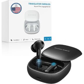M3 AI Translation Earbuds Real Time, Offline Translator Device in 144 Languages, 3-in-1 Audífonos Traductores, Lifetime-Free Language Headphones for iOS & Android with Earbuds Cleaning Brush