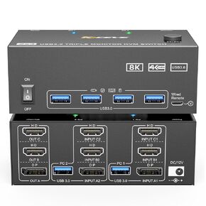 KVM Switch 1 Monitor 2 Computers 8K@60Hz, HDMI KVM Switches for 2 PC Sharing Single Monitor and Keyboard Mouse with Power Adapter, Wired Extend Controller and USB3.0 Cables