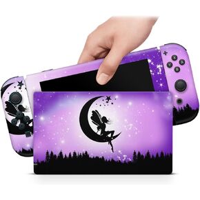 ZOOMHITSKINS OLED Switch Skin, Compatible for Switch OLED Skin Wrap, Girlymoon Purple Moon Fairy Magic Girl Cute Night, 3M Vinyl for Durable & Fit, Made in The USA