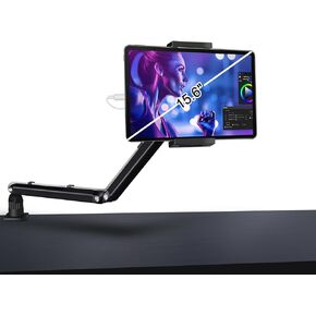 Tablet Desk Mount for ipad, Desk Clamp Aluminum Alloy Arm Tablet Stand Holder Suitable for 4.7-15.6" and Under 3 Pound iPhone, ipad mini/Air/Pro, Kindle, Portable Monitor, Nintendo Switch(Black)