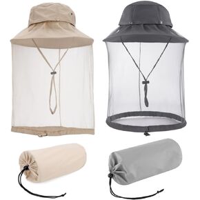 2X Mosquito Head Net Hats Men Women, Sun Bucket Hat Hidden Net Mesh, for Fishing Trekking Hiking Safari Gardening
