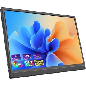 Portable Monitor 15.6 Inch 1080P FHD USB-C HDMI Ultra Slim Travel Second External Monitor with Kickstand for Laptop, PC, Mac, Phone, PS5/4, Xbox, Switch Built-in Dual Speaker