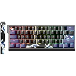 Hot Swappable RGB Backlit Mechanical Keyboard with Kanagawa Keycaps 60 Percent Aluminum Wired Keyboard H61 Compatible