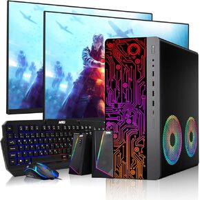 HP Z1 Desktop RGB Computer PC Intel i7-9th Gen, 16GB DDR4 Ram 512GB SSD, Dual 27 Inch Monitor, GT 1030, RGB Speaker, Gaming Keyboard Mouse, 2X ARGB Fan WiFi, Win 11 Home (Renewed)
