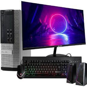 Dell Optiplex 9020 Small Desktop PC Computer | Intel Quad-Core i7 | 32GB Ram | 1TB SSD | 24" 1080p LCD Monitor | RGB Mouse + Keyboard | RGB Desk Speakers | WIFI-5G + Bluetooth | Windows 11 (Renewed)