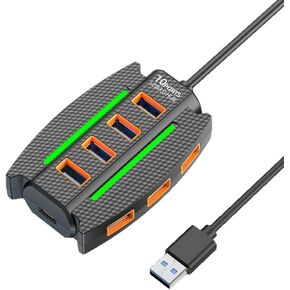 USB Hub 10 Ports, Multiple USB 3.0 Hub Splitter with USBA Power/Data Ports, 3.9ft Long Cable Multiport Adapter Extender with Light for Laptop, Desktop, PC, Flash Drive, HDD