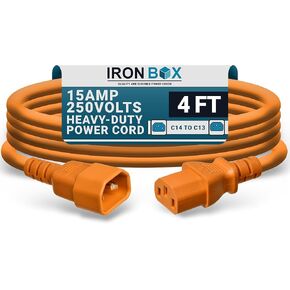 IronBox Electric - Heavy-Duty C14 to C13 Power Cord, 15A, 250V, 14/3 AWG Computer Extension Cable - PDU Power Cables for PC Adapter, Server Rack Cord, Monitor Cable Extender (Black 3 Foot)