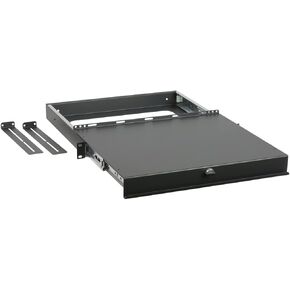 Manufacturing SLS 1U+ Sliding Shelf with Stay-Open Latch, 50 Lbs Capacity, Black