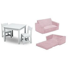 Delta Children MySize Kids Wood Table and Chair Set (2 Chairs Included) - Ideal for Arts & Crafts, Snack Time, & More - Greenguard Gold Certified, Bianca White, 3 Piece Set in Kuwait
