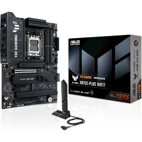 TUF Gaming X870E-PLUS WIFI7 AMD X870E ATX Motherboard with 16+2+1 80A Power Stages, DDR5 Support with AEMP, PCIe 5.0 x16 with PCIe Slot Q-Release Slim, Four M.2 Slots, WiFi 7 with ASUS WiFi Q-Antenna