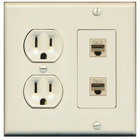 15 أمبير دوبلكس مخرج الطاقة 2 منفذ Cat6 Ethernet Wall Plate White