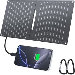 Ecosonique 30W Portable Solar Charger Foldable Solar Panels with USB C USB A Fast Charging Waterproof for Camping Backpacking Compatible with Cell Phone, iPhone, iPad, Samsung Galaxy, LG, Power Banks
