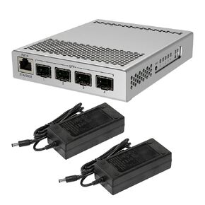 Mikro Tik CRS305-1G-4S+in Switch 4 SFP+ Ports and 1 Gbit Port w/ 2X 24HPOW 24V 2.5A Power Supplies for Power Redundancy (Power Plug Included)