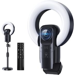 كاميرا ويب 4K للكمبيوتر الشخصي مع جهاز التحكم عن بُعد والضوء ، مستشعر Ultra HD 1/2.55 '' ، التركيز التلقائي ، التكبير الرقمي 9x ، وأداء الإضاءة المنخفضة ، كاميرا الويب التي تدفق للكمبيوتر/الفيديو/Zoom/Skype/Teams (Pro 4K01)