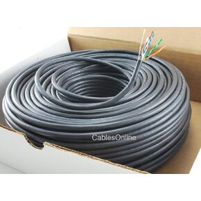 CablesOnline 250ft CAT5e 100% Pure Copper RJ45 350Mhz UTP Solid Ethernet Cable Spool, Black, U-B250K