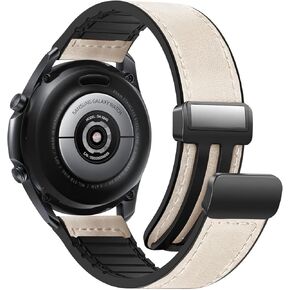 Magnetic Leather Band Compatible with Samsung Galaxy Watch 3 45mm/Galaxy Watch 46mm Bands/Gear S3 Frontier, Quick Release 22mm Strap Replacement Wristband for Men Women