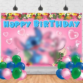 Stittch Birthday Decorations,Cartoon Stittch Backdrops for Party Decorations Supplies,Anime Happy Birthday Banner Backdrop for Party Supplies (5x3ft)