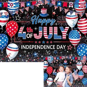 BINQOO 4th of July Banner Backdrop Independence Day Patriotic Party Photography Background Decorations for American National Day Happy July 4th Veterans Photo Booth Banner (7x5FT)