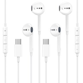 USB C Headphones for iPhone 16,2 Pack Type C Wired Earbuds with Microphone & HiFi Stereo Remote Noise Cancelling Earphones for iPhone 15/16/16 Pro Max,iPad,Galaxy S23/S22/S21/S20/Ultra Note 10/20