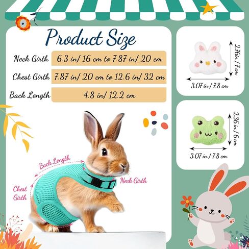 Bunnycool 1 قطعة حزام ومقود أرنب مع 2 ديكورات لطيفة، سترة شبكية ناعمة قابلة للتنفس، ملابس أرنب قابلة للتعديل للأرانب، مستلزمات المشي للجرو والخنازير الصغيرة (وردي، جزر، قطة) in Saudi Arabia
