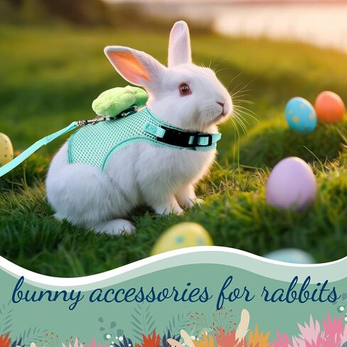 Bunnycool 1 قطعة حزام ومقود أرنب مع 2 ديكورات لطيفة، سترة شبكية ناعمة قابلة للتنفس، ملابس أرنب قابلة للتعديل للأرانب، مستلزمات المشي للجرو والخنازير الصغيرة (وردي، جزر، قطة) in Saudi Arabia