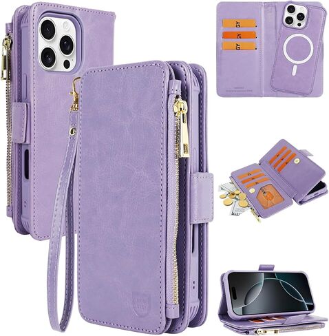 Fanavagy متوافق مع iPhone 16 Pro Max Wallet Case مع حامل بطاقة حظر RFID لـ Magsafe ، PU Leather Magnetic Wallet Detachable Phone مع Kickstand لـ 16 Promax 6.9 بوصة ، Rosegold in Kuwait