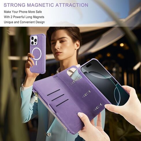 Fanavagy متوافق مع iPhone 16 Pro Max Wallet Case مع حامل بطاقة حظر RFID لـ Magsafe ، PU Leather Magnetic Wallet Detachable Phone مع Kickstand لـ 16 Promax 6.9 بوصة ، Rosegold in Kuwait