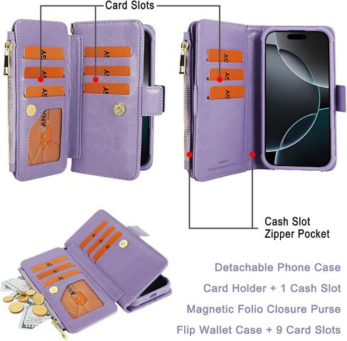 Fanavagy متوافق مع iPhone 16 Pro Max Wallet Case مع حامل بطاقة حظر RFID لـ Magsafe ، PU Leather Magnetic Wallet Detachable Phone مع Kickstand لـ 16 Promax 6.9 بوصة ، Rosegold in Kuwait