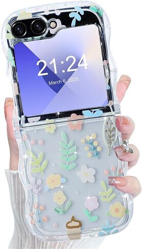 DAKORIE Galaxy Z Flip 6 Case Clear Flip 6 Case Flower Protective Cover for Samsung Galaxy Z Flip 5 2023/Galaxy Z Flip 6 2024 5G for Women Girl - Floral A in Kuwait