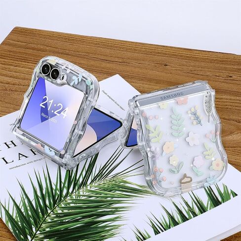 DAKORIE Galaxy Z Flip 6 Case Clear Flip 6 Case Flower Protective Cover for Samsung Galaxy Z Flip 5 2023/Galaxy Z Flip 6 2024 5G for Women Girl - Floral A in Kuwait