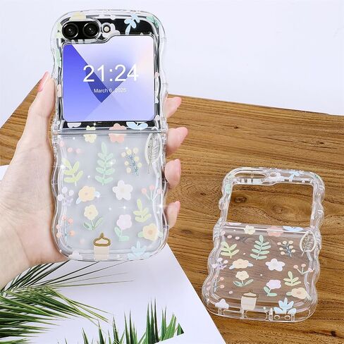 DAKORIE Galaxy Z Flip 6 Case Clear Flip 6 Case Flower Protective Cover for Samsung Galaxy Z Flip 5 2023/Galaxy Z Flip 6 2024 5G for Women Girl - Floral A in Kuwait
